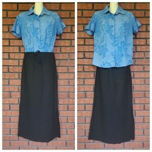 VTG Pencil Skirt Size 4 Black Linen Blend 30" x 36" Long Slit Lagenlook Lagom